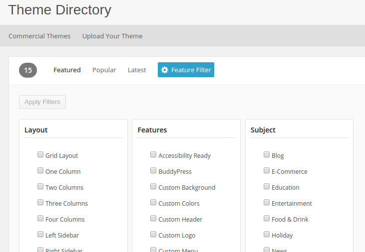 WordPress Theme Directory Feature Filter