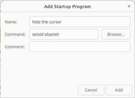 Adding a command to the startup applications preferences.