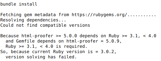 Ruby version error message